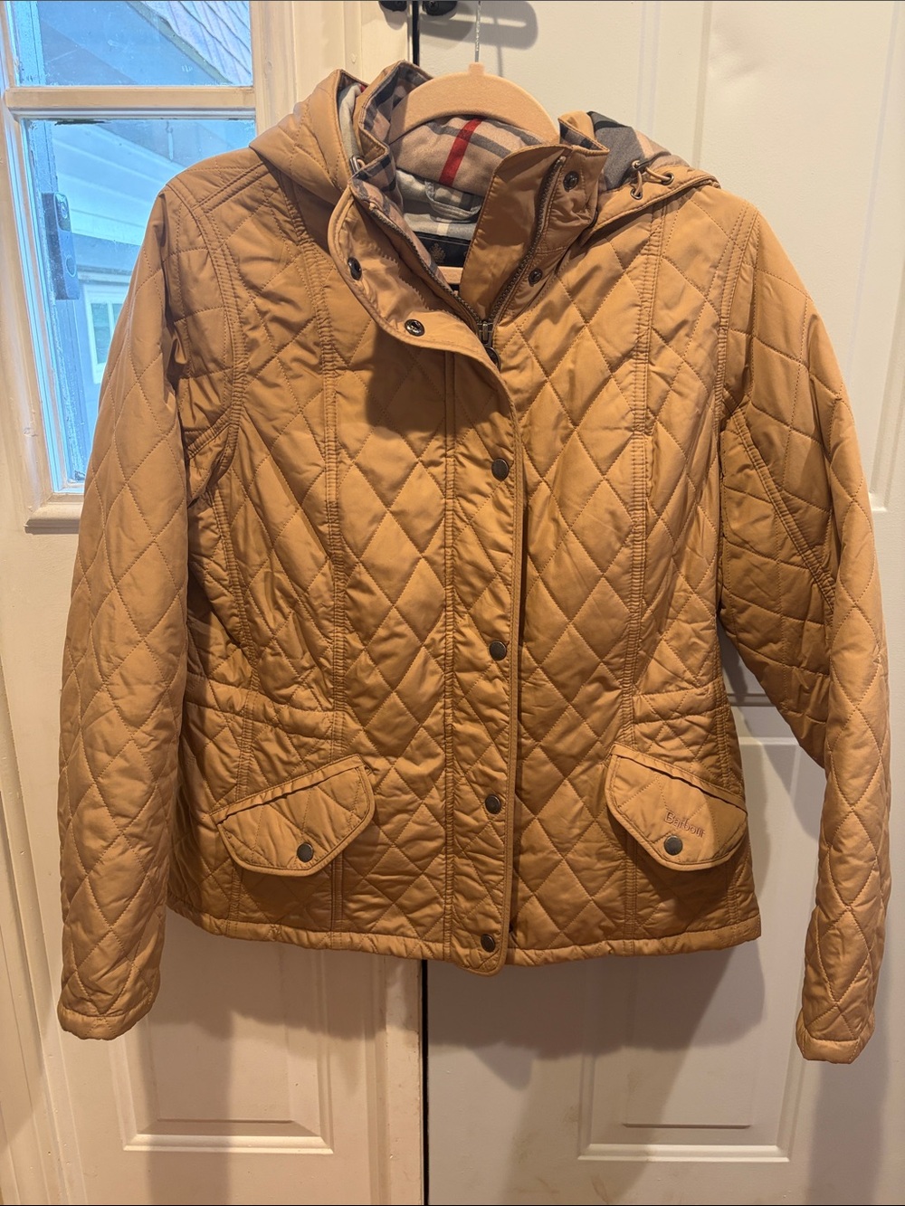 Barbour Quilted Hooded Jacket in Tan sz 10